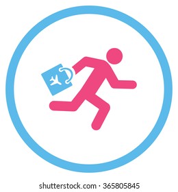 Late Airport Passenger vector icon. Style is bicolor flat circled symbol, pink and blue colors, rounded angles, white background.