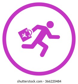 Late Airport Passenger vector icon. Style is flat circled symbol, violet color, rounded angles, white background.
