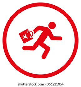 Late Airport Passenger vector icon. Style is flat circled symbol, red color, rounded angles, white background.