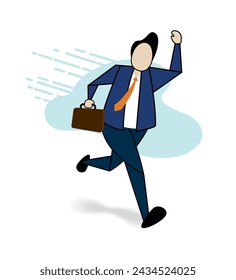 Late businessman with briefcase rushes to be on time Run with determination to reach the dog point. Flat vector illustration isolated on white.