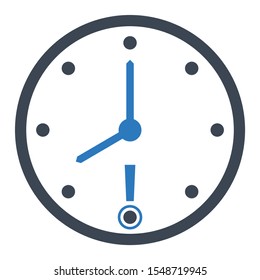 late due concept, clock and exclamation mark vector design, behind schedule Icon