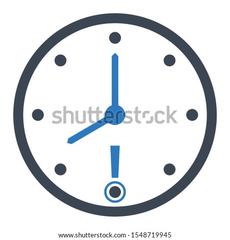 late due concept, clock and exclamation mark vector design, behind schedule Icon