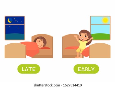 Late Early Antonyms Flashcard Flat Vector Stock Vector (Royalty Free ...