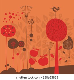 Late fall illustration with stylized decorative elements