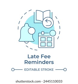 Late fee reminders soft blue concept icon. Financial management, notification bell. Round shape line illustration. Abstract idea. Graphic design. Easy to use in infographic, blog post