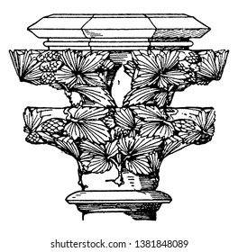 Late Gothic Capital, Architecture, Rouen, Linda, Elaine, vintage line drawing or engraving illustration.