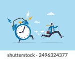 Late, hurry to go to work, rushing or running fast before deadline, speed or busy job, pressure or challenge to finish work in time, urgency concept, frustrated businessman hurry running to work late.