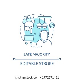 Late majority concept icon. Product adopters category idea thin line illustration. Lower social status. Caution before product committing. Vector isolated outline RGB color drawing. Editable stroke