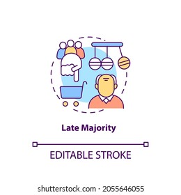 Late majority concept icon. Product adopters category idea thin line illustration. Purchasing, adopting innovative technology after others. Vector isolated outline RGB color drawing. Editable stroke