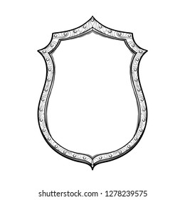 Late medieval German shield. Front view. Element for design coat of arms, logo, emblem and tattoo. Black a nd white drawing isolated on white background. EPS10 vector illustration