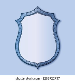 escudo alemán medieval. Vista frontal. Elemento para el diseño del escudo de armas, logotipo, emblema y tatuaje. Dibujo lineal en color aislado en un fondo. Ilustración vectorial EPS10