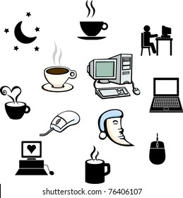 juegos de símbolos e ilustraciones de computación nocturnas