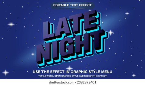 Late night editable text effect 3d emboss gradient style