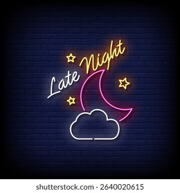 late night neon sign with brick wall background vector