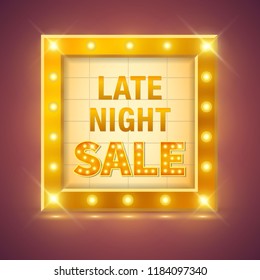 Late Night Sale sign in Retro neon glowing frame.