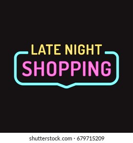 Late Night Shopping. Badge, Icon. Vector Design Illustration On Dark Background.