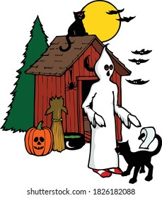 Late night visit to the out house with Ghost and Black cat. 