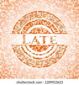 Late orange tile background illustration. Square geometric mosaic seamless pattern with emblem inside.