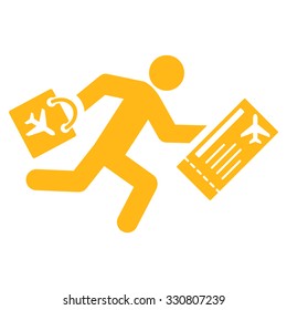 Late Passenger vector icon. Style is flat yellow symbol, rounded angles, white background.