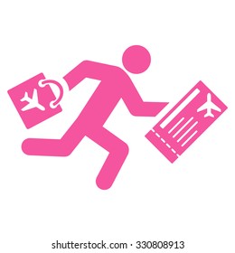 Late Passenger vector icon. Style is flat pink symbol, rounded angles, white background.