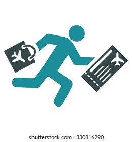 Late Passenger vector icon. Style is flat bicolor soft blue symbol, rounded angles, white background.