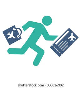 Late Passenger vector icon. Style is flat bicolor cobalt and cyan symbol, rounded angles, white background.