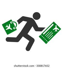Late Passenger vector icon. Style is flat bicolor green and gray symbol, rounded angles, white background.