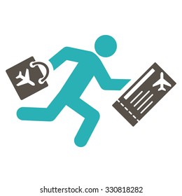 Late Passenger vector icon. Style is flat bicolor grey and cyan symbol, rounded angles, white background.