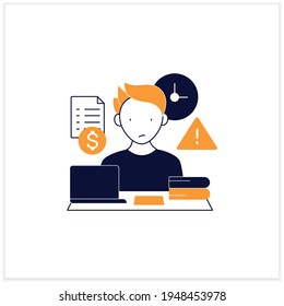 Late payments flat icon.Invoices not paid on time.Non-timely payment. Procrastination concept. Vector illustration