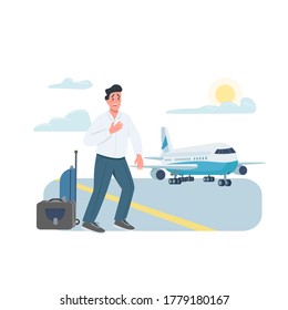 Late Plane Passenger Flat Color Vector Detailed Character. Guy In Hurry For Airplane. Upset Businessman With Bag. Man Miss Flight Isolated Cartoon Illustration For Web Graphic Design And Animation