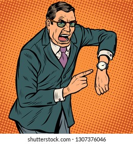 late points to watch. angry face. Pop art retro vector illustration kitsch vintage