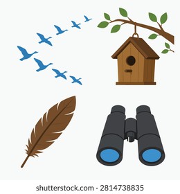 Late Summer Bird Migration Flat Icons