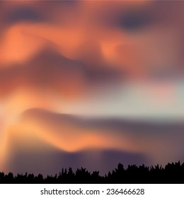 Late summer evening sunset. Landscape in sunlight . Vector.