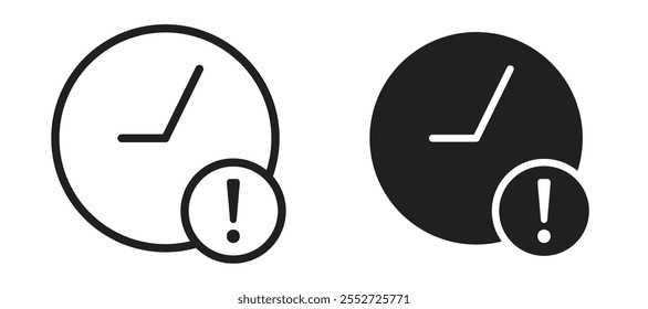 Late vector icon set black filled and outlined style.