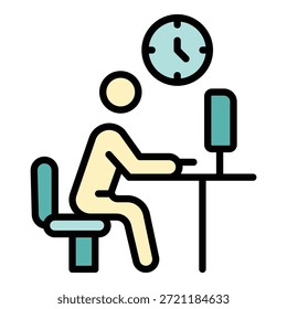 Ícone do computador Trabalho atrasado. Contorno: ícone vetorial do computador de trabalho tardio para web design isolado no fundo branco cor plana