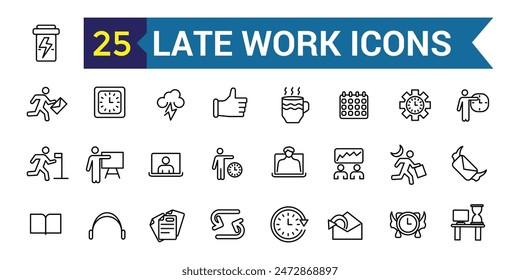 Late work icon. Outline late work vector icon for ui design. Outline icon collection. Editable stroke.