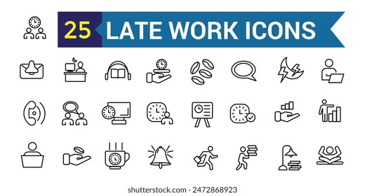 Late work icon. Outline late work vector icon for ui design. Outline icon collection. Editable stroke.