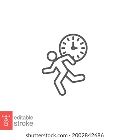 Late for work or meeting solid icon. running businessman working late. Race against time to work logo for web business mobile app. Editable stroke Vector illustration design on white background EPS 10