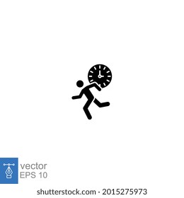 Late for work or meeting solid icon. running businessman working late. Race against time to work logo for web and business mobile app. Vector illustration. design on white background. EPS 10