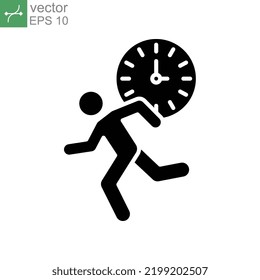 Late for work or meeting solid icon. running businessman working late. Race against time to work logo for web and business mobile app. Vector illustration. design on white background. EPS 10