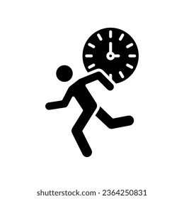 Late for work or meeting solid icon. running businessman working late. Race against time to work logo for web and business mobile app. Vector illustration. design on white background. EPS 10