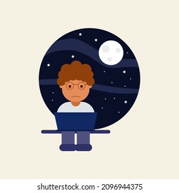 Late for work, night work study working Icon, Logo, and illustration Vector