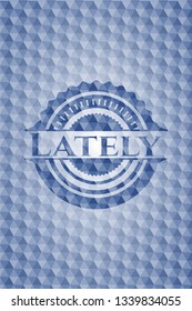 Lately blue emblem with geometric pattern background.
