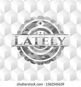 Lately grey emblem. Vintage with geometric cube white background
