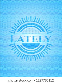 Lately sky blue water wave emblem background.