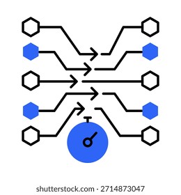 Ícone de Latência: Gráfico de Linha Vetorial para Conceitos de Desempenho de Rede e Tempo de Resposta. Ícone de latência, atraso de dados, velocidade do sistema e eficiência da rede.