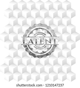 Latent grey badge with geometric cube white background