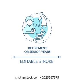 Later adulthood problem concept icon. Summing up life results. Retirement or senior years abstract idea thin line illustration. Vector isolated outline color drawing. Editable stroke