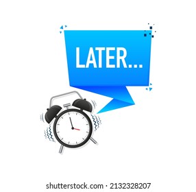 Later alarm in flat style on white background. Flat cartoon vector illustration. Vintage, retro design. Countdown concept. Vintage style