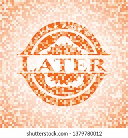 Later orange tile background illustration. Square geometric mosaic seamless pattern with emblem inside.